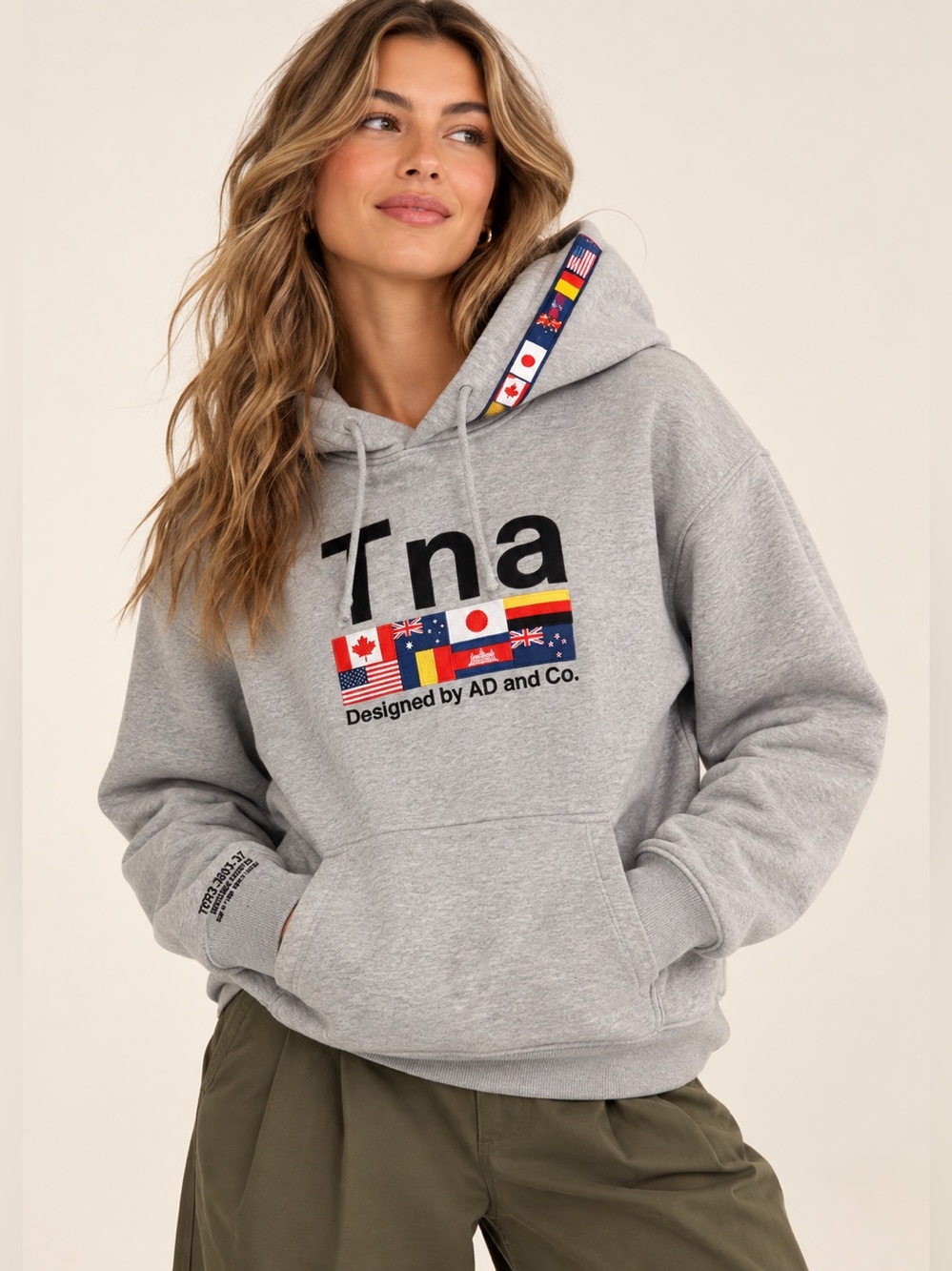 Aritiza Size Small TNA Gray Flag Graphic Hoodie Sweatshirt